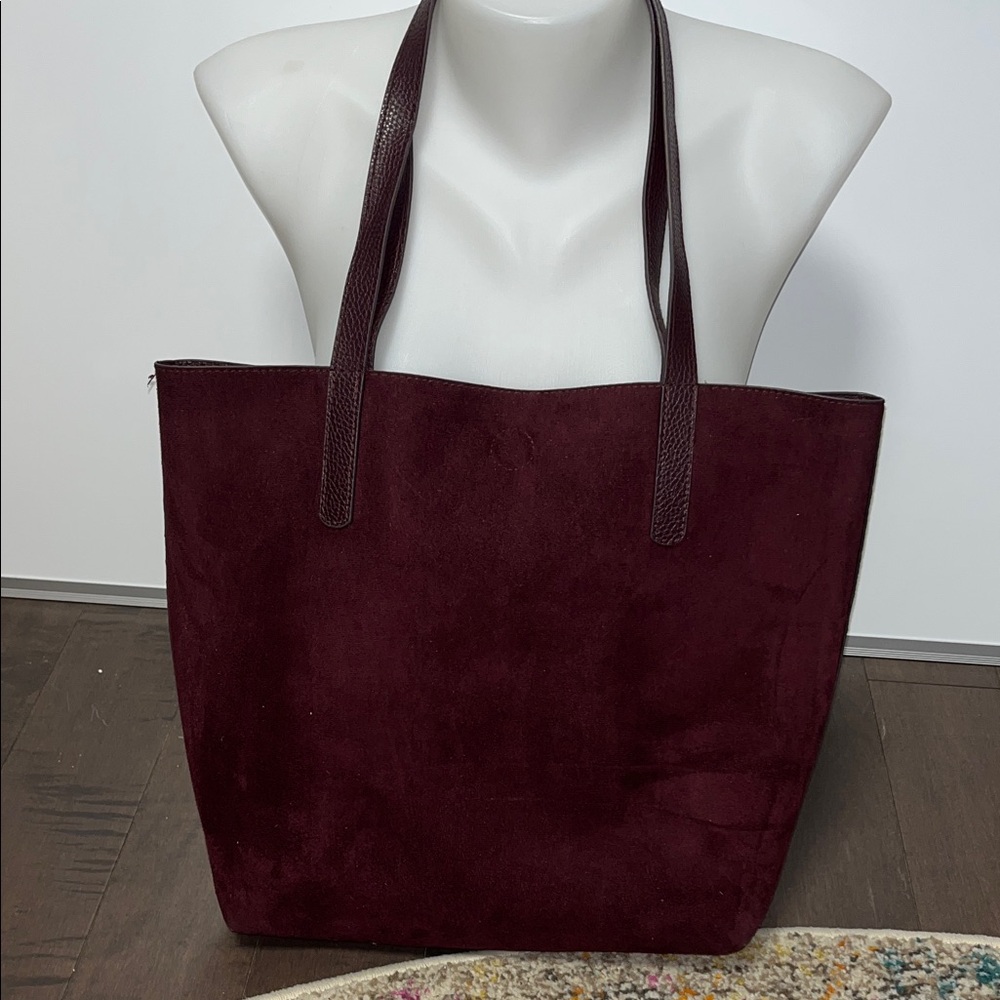 Elegant Burgundy Vegan Suede Tote Bag